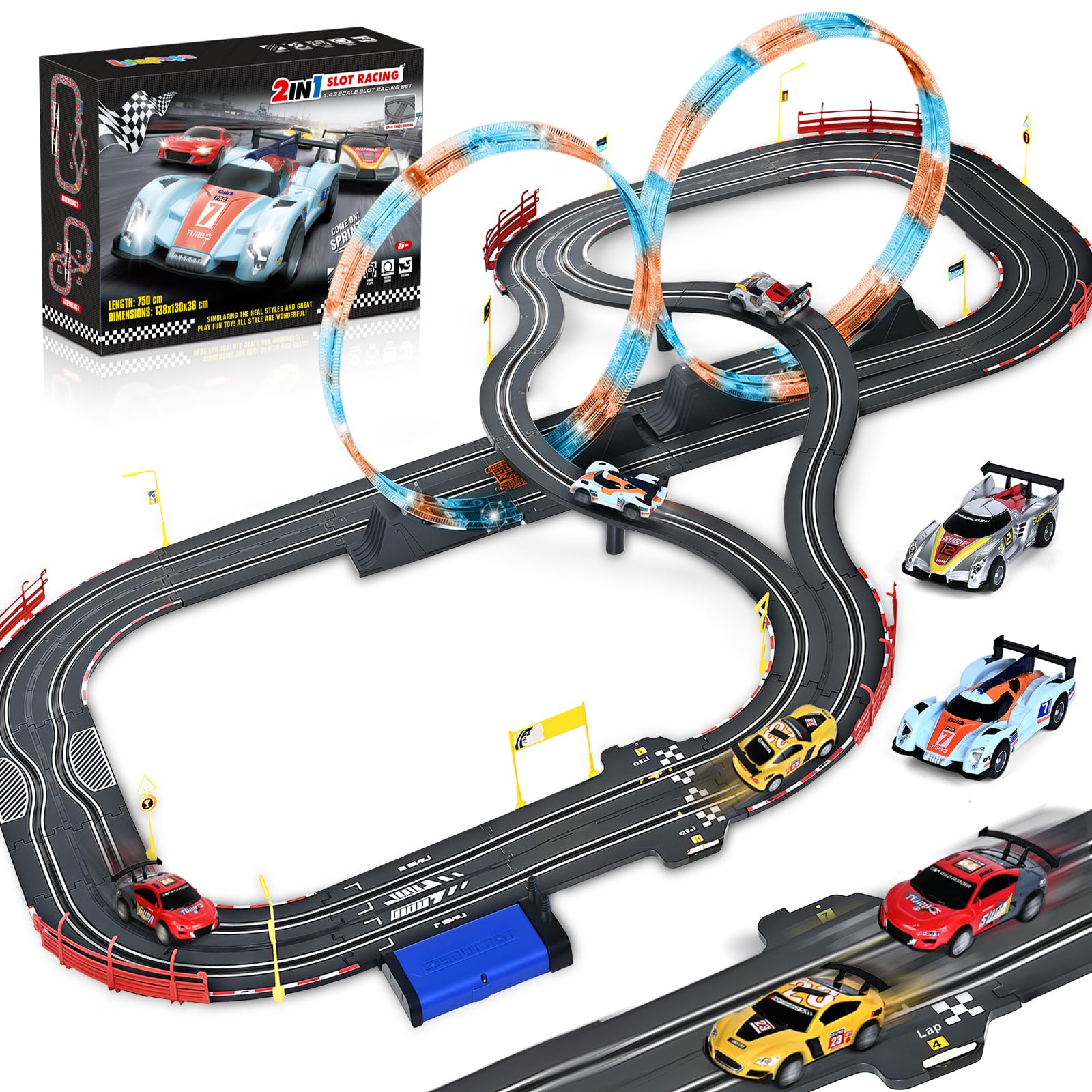 RIANEAN slot car track overpass with dual lanes for high-speed play