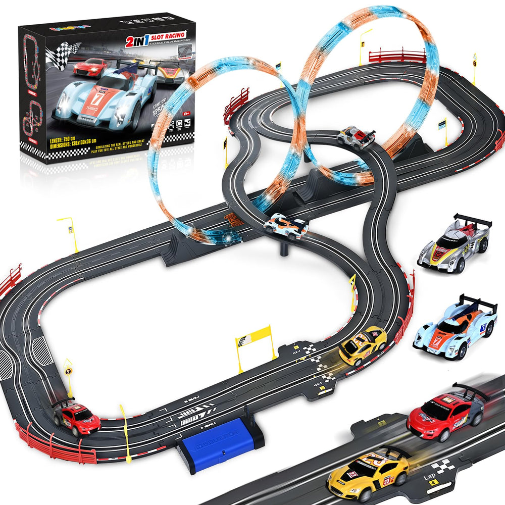 RIANEAN slot car track overpass with dual lanes for high-speed play