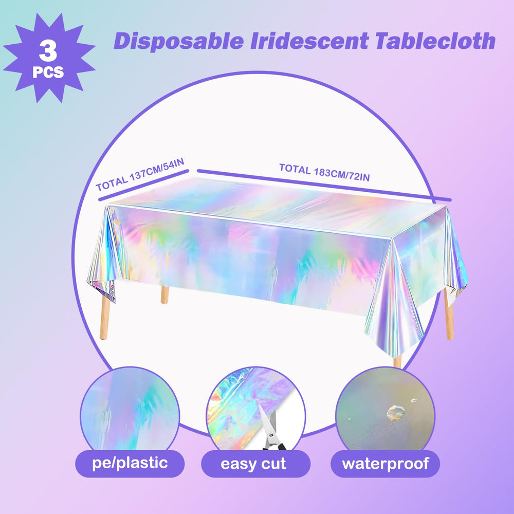 Ricawa disposable iridescent tablecloth wide shot protecting surfaces with shimmer