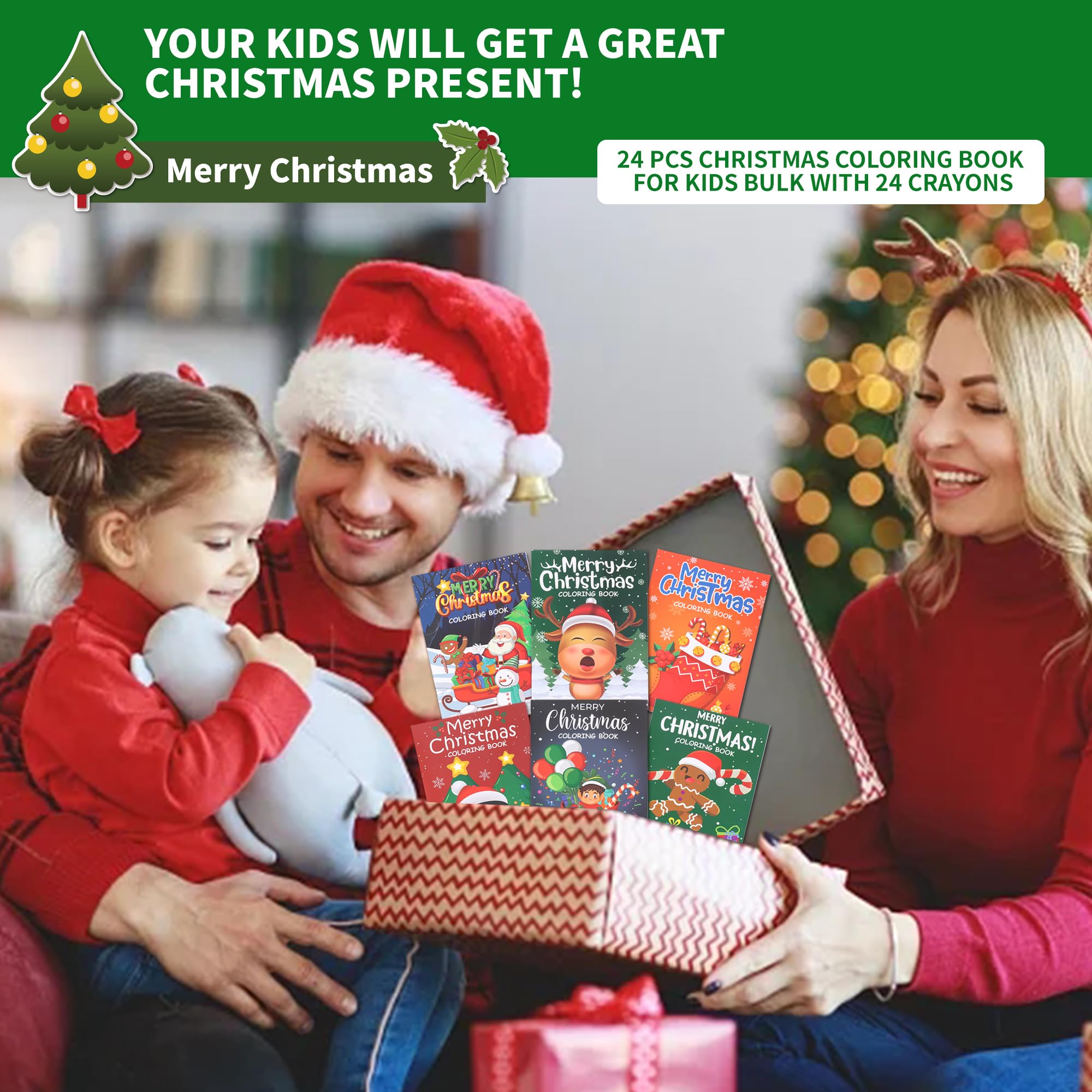Riccioney mini coloring books spread shows 12 designs for busy holiday activities.