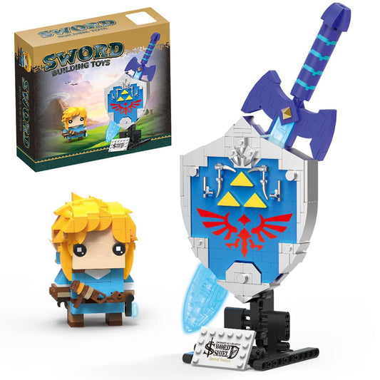 RiceBlock Legend Glowing Master Sword build set with vibrant display-ready pieces