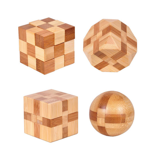 Rich Boxer 4 Pack wooden puzzle set for teens and adults—diverse brain teasers to spark curiosity.