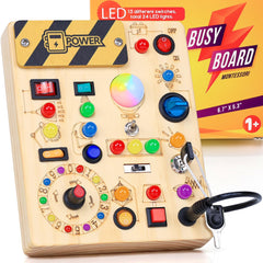 RichBoy Busy Board front view: 37 activities to boost fine motor skills.