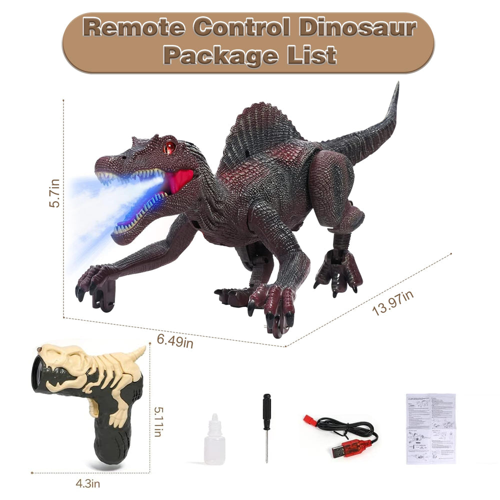 Richgv Spinosaurus box contents include remote, screwdriver, charger, bottle