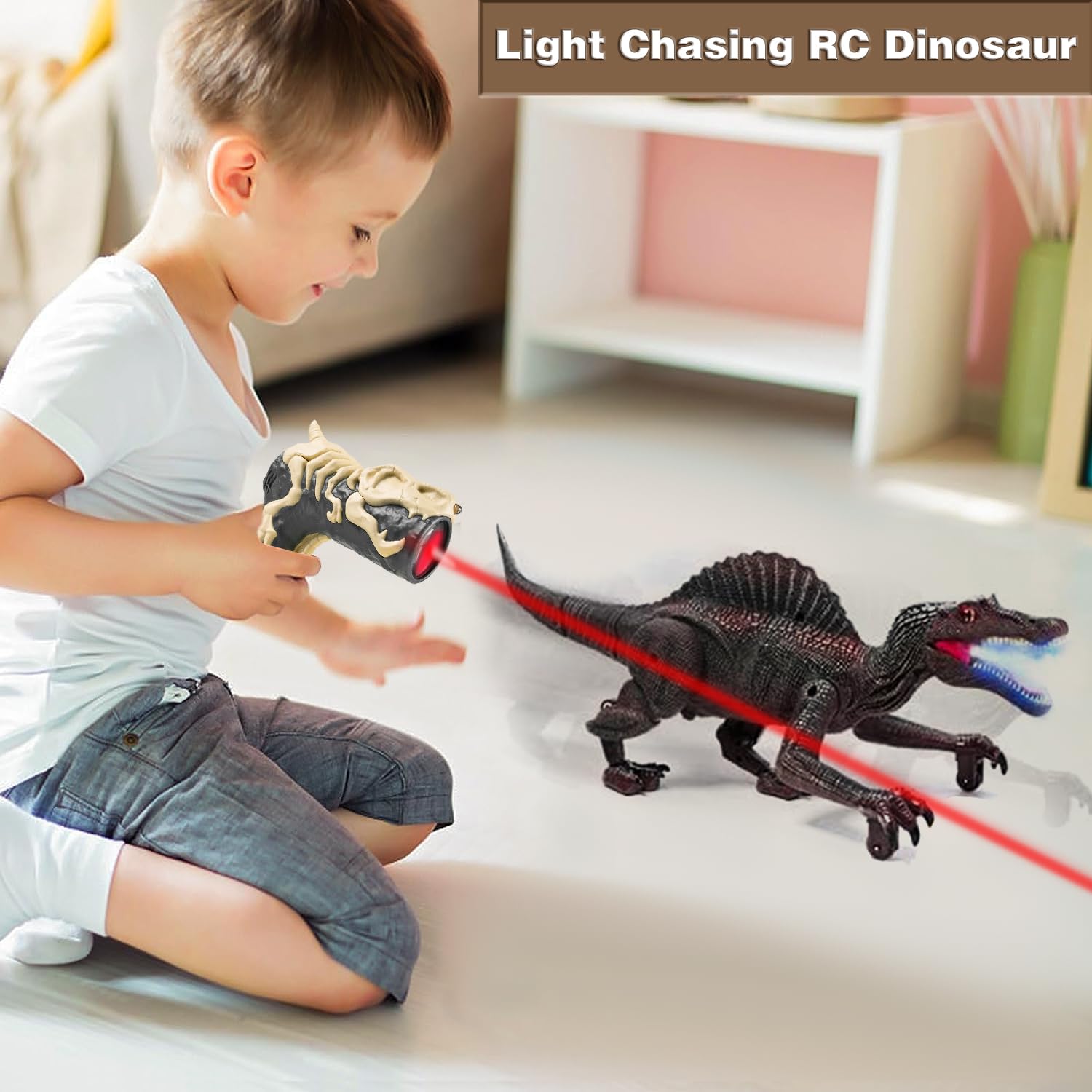 Richgv remote-controlled Spinosaurus guiding the toy across the room