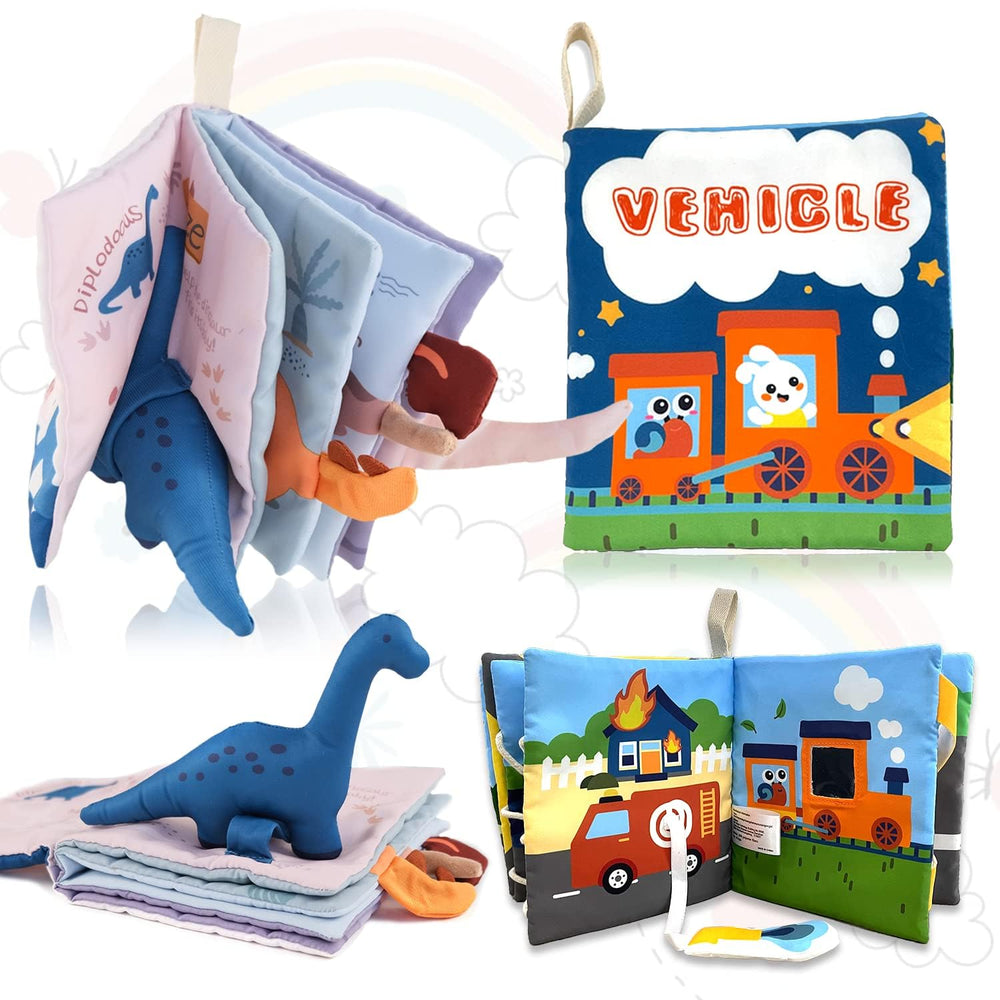 Richgv interactive baby book Dino page with 3D tails and squeaky bubble for sensory exploration