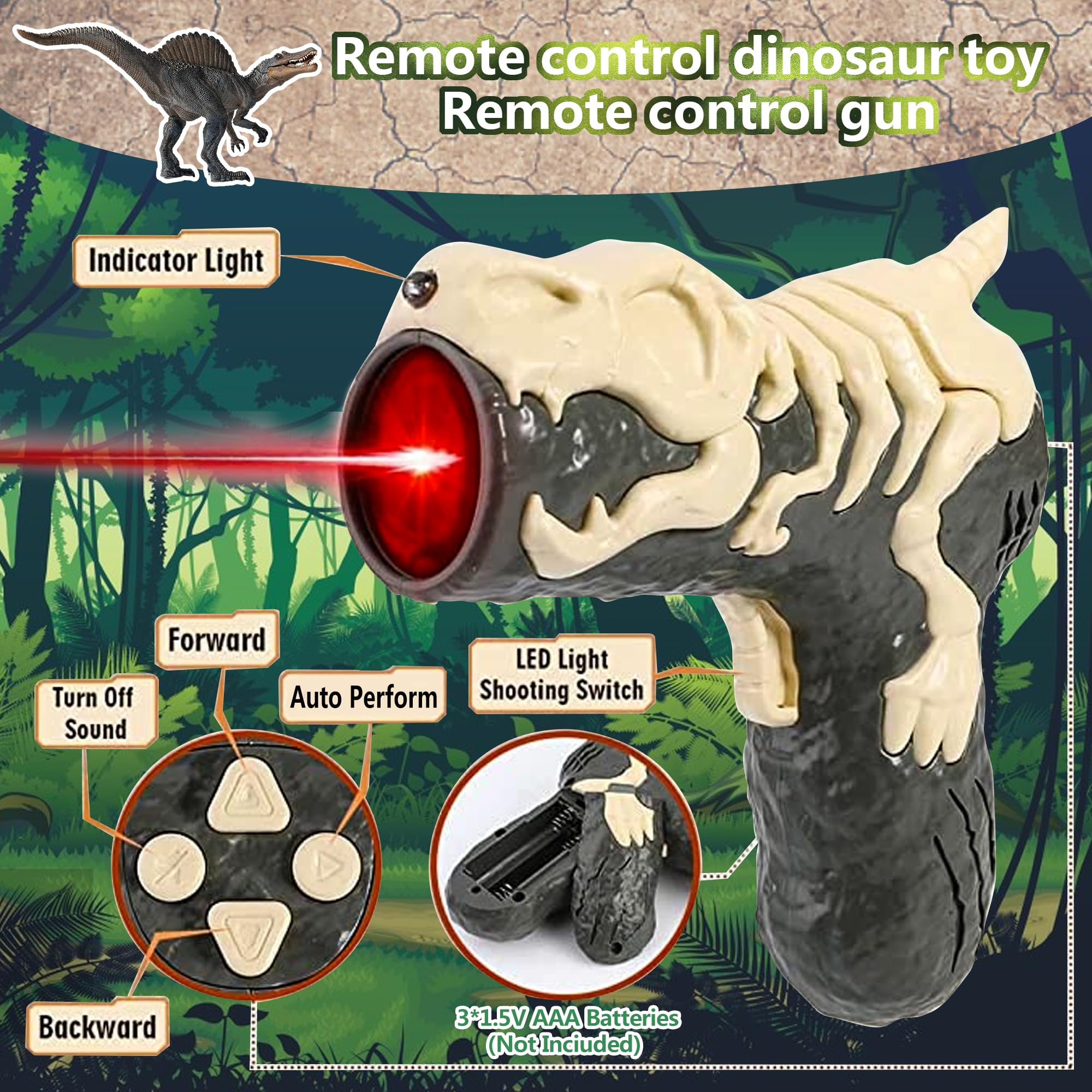 Richgv Spinosaurus roars with a blue mouth light for dramatic moments