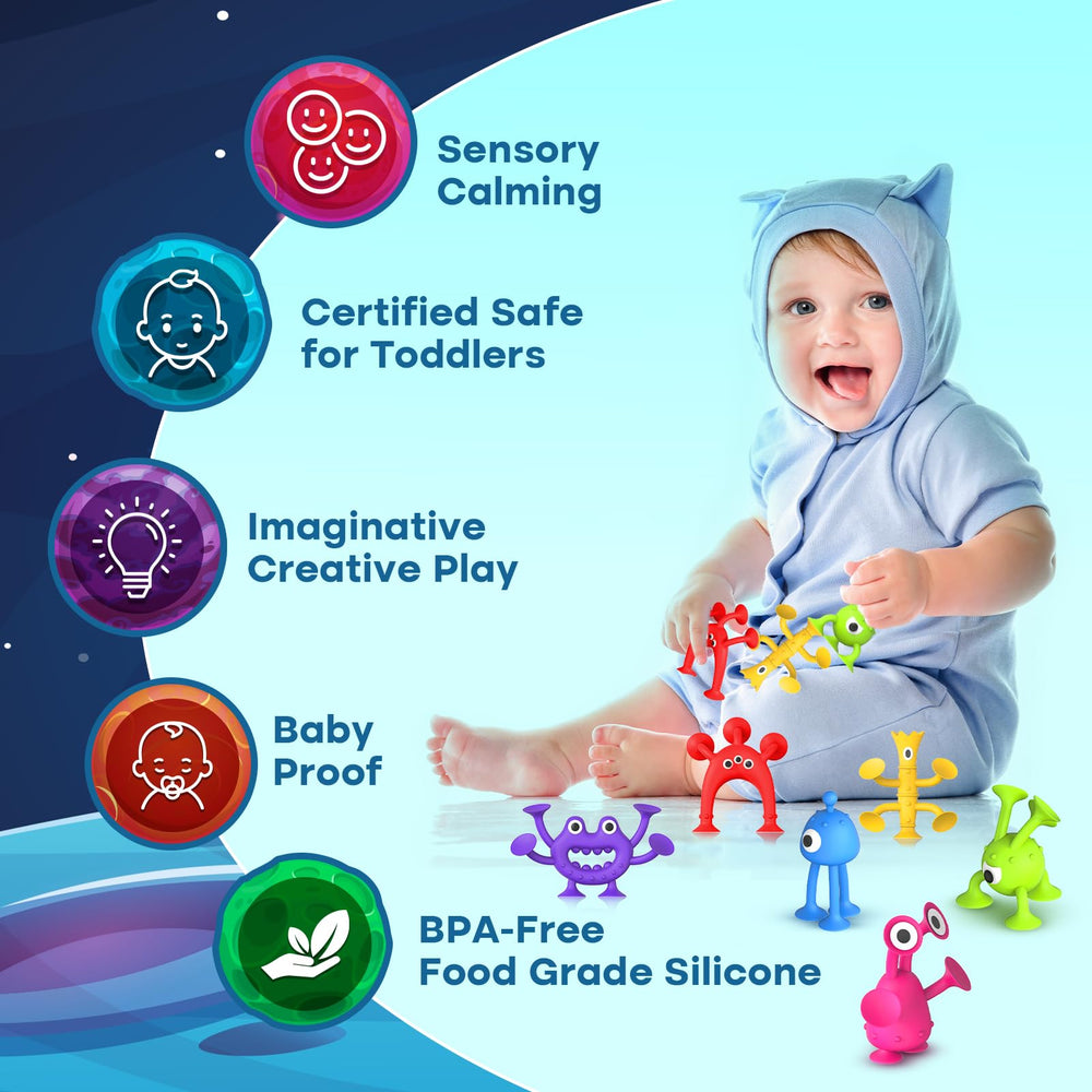 Richtim baby-safe silicone suction toy provides durable, mess-free fun for toddlers.