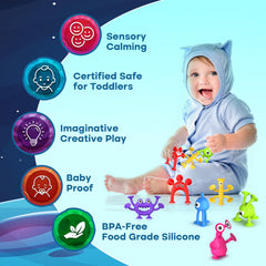 Richtim baby-safe silicone suction toy provides durable, mess-free fun for toddlers.