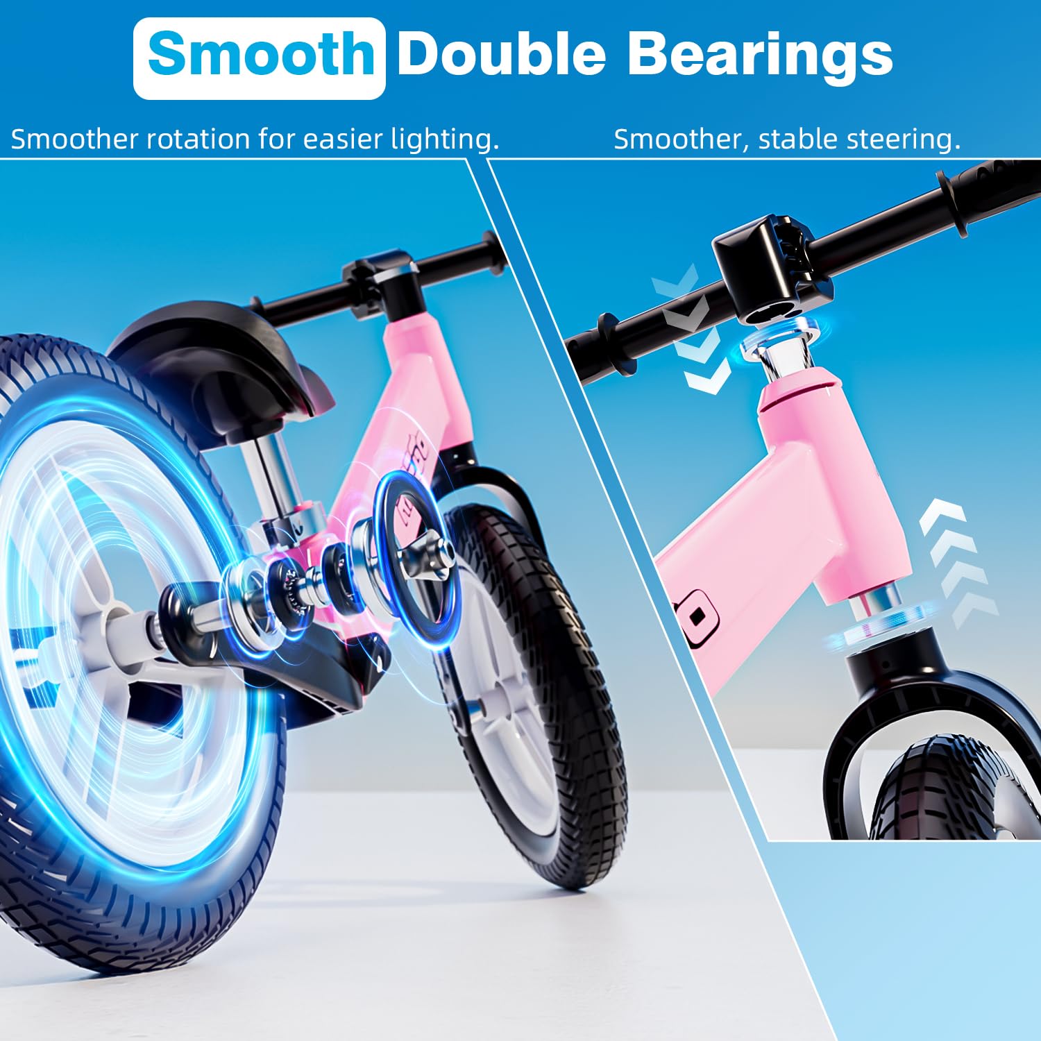 Ridego 12-Inch Balance Bike air rubber tires provide a smoother ride on various surfaces.