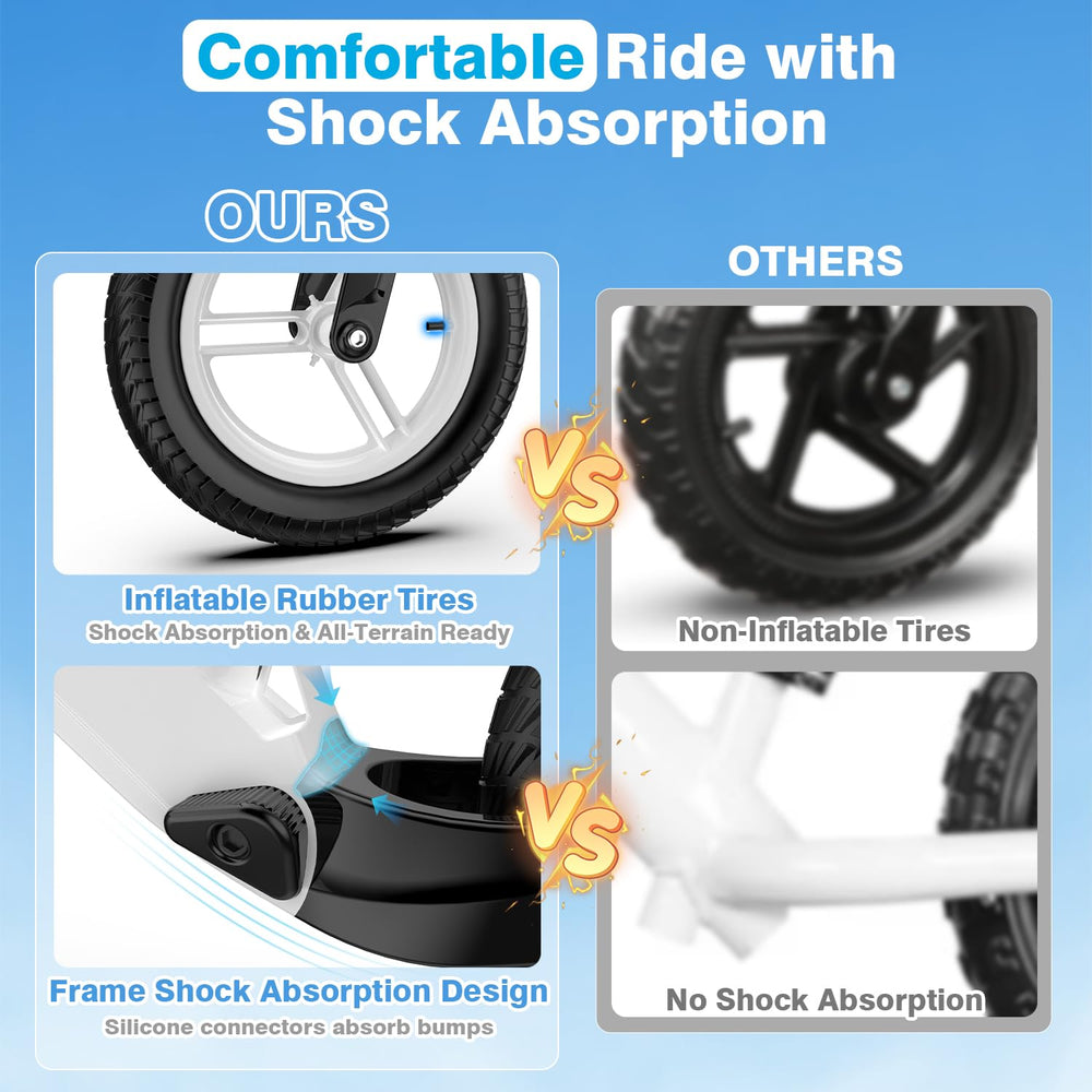Ridego 12-Inch balance bike with air-filled tires for smooth rides