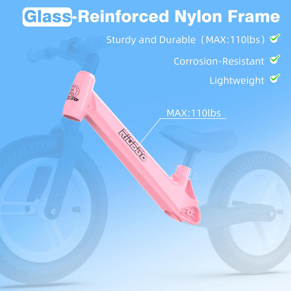 Ridego 12-Inch Balance Bike lightweight frame enables easy lifting and carrying.