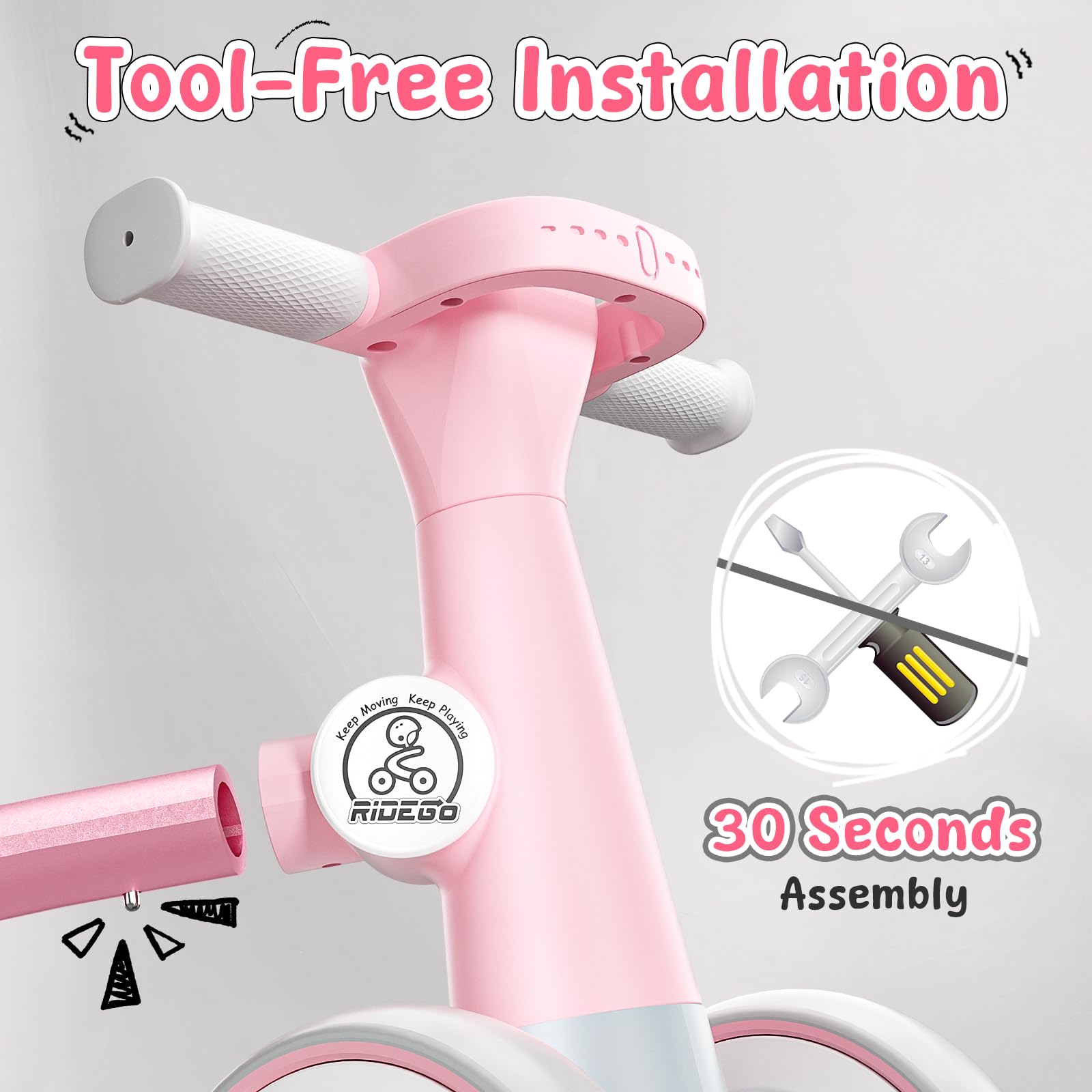 Ridego 135-degree steering safety design for stable toddlers