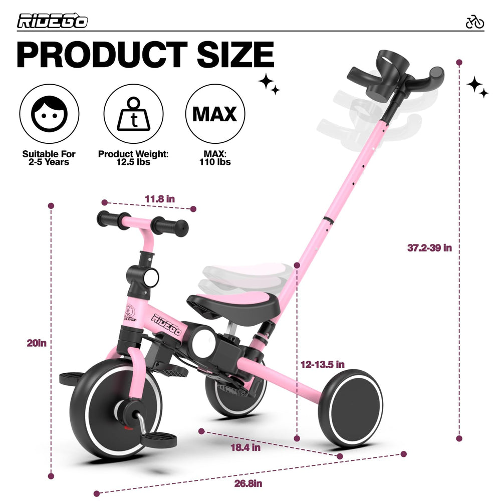 Ridego pink tricycle windmill accessory adds playful engagement.