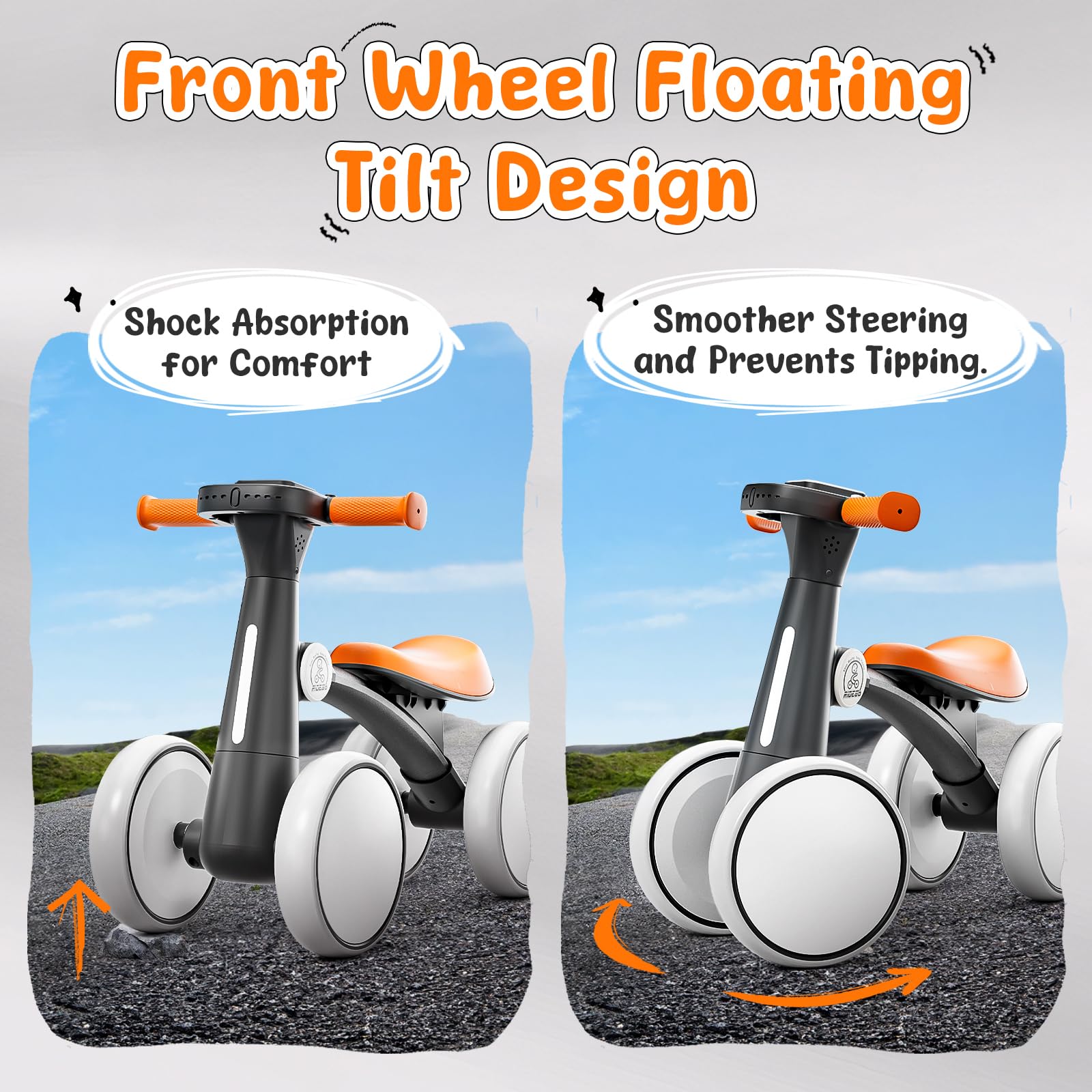 Ridego non-slip handlebars suit little hands for safe steering.