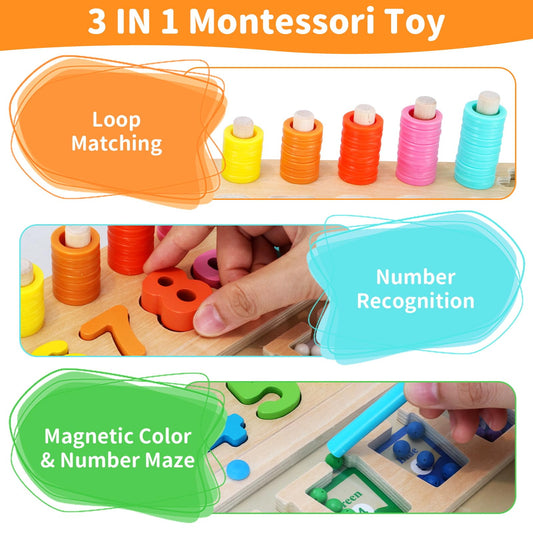 Rideomon 3 in 1 Montessori number matching supports early numeracy and fine motor skills.