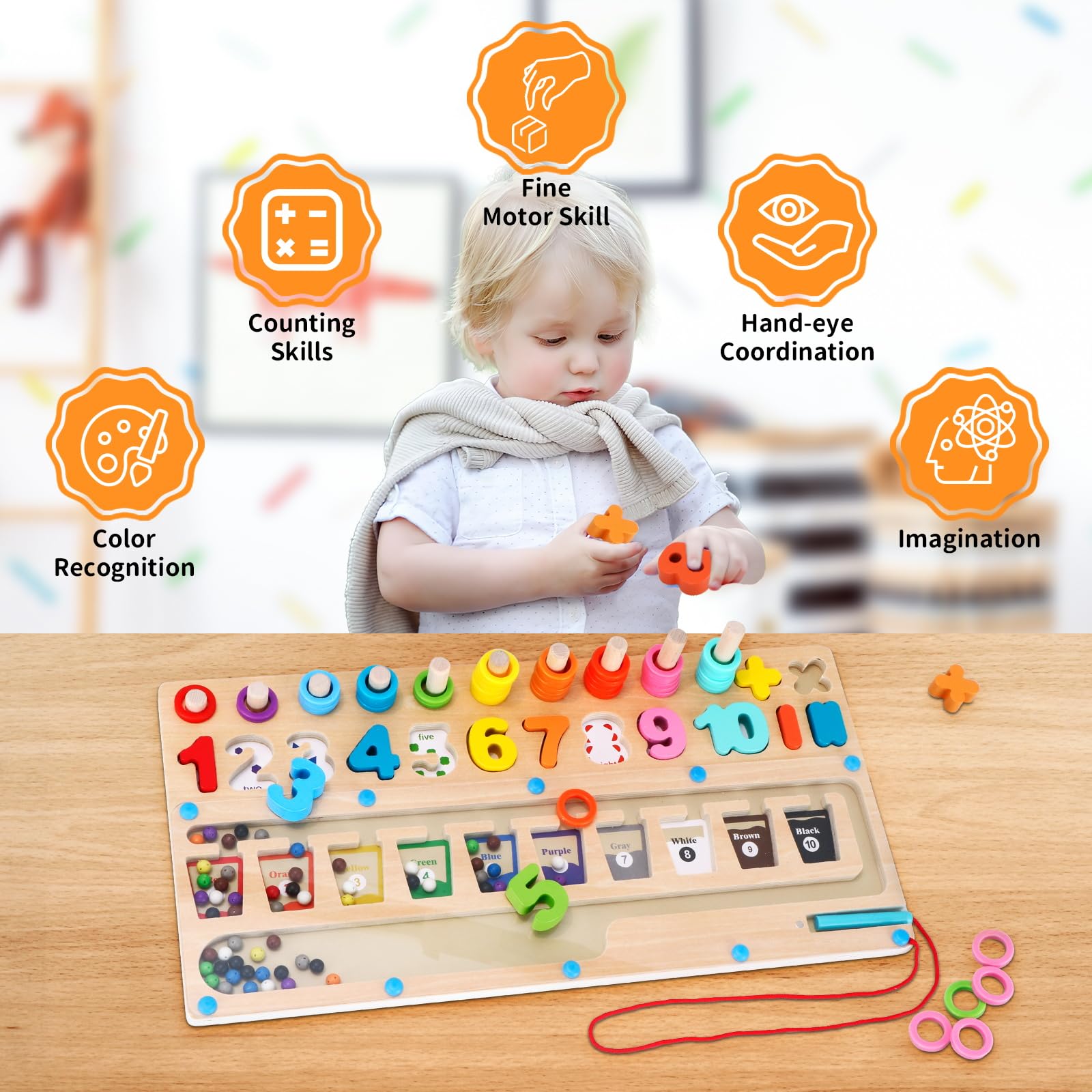 Rideomon magnetic color beads engage tactile play with color recognition.