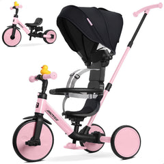 RIDYEE 8-in-1 tricycle pink stage view showing growing rider benefits