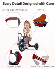 RIDYEE toddler tricycle soft handlebars with streamers add comfortable, playful steering.