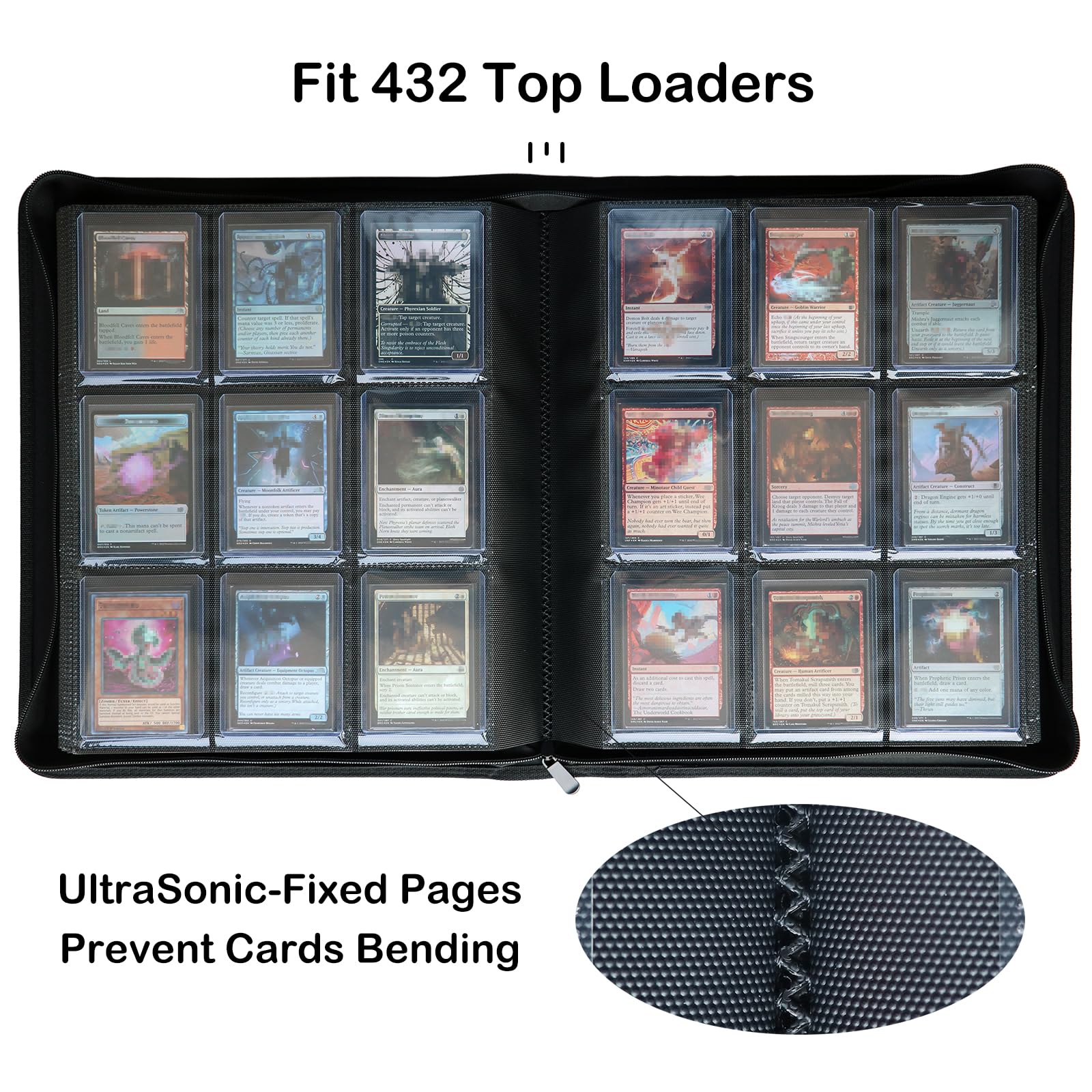 Rieton binder side-loading pockets keeping top loaders secure during transport