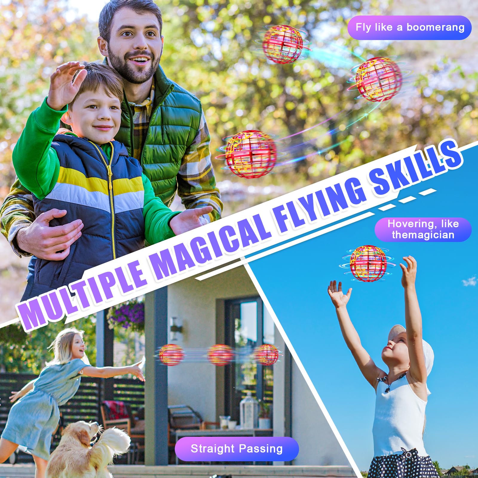 RIEYON Flying Orb Ball wall collision protection automatically stops on impact.