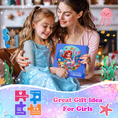 Rifamee mermaid puzzle back shows numbered pieces to support early sorting