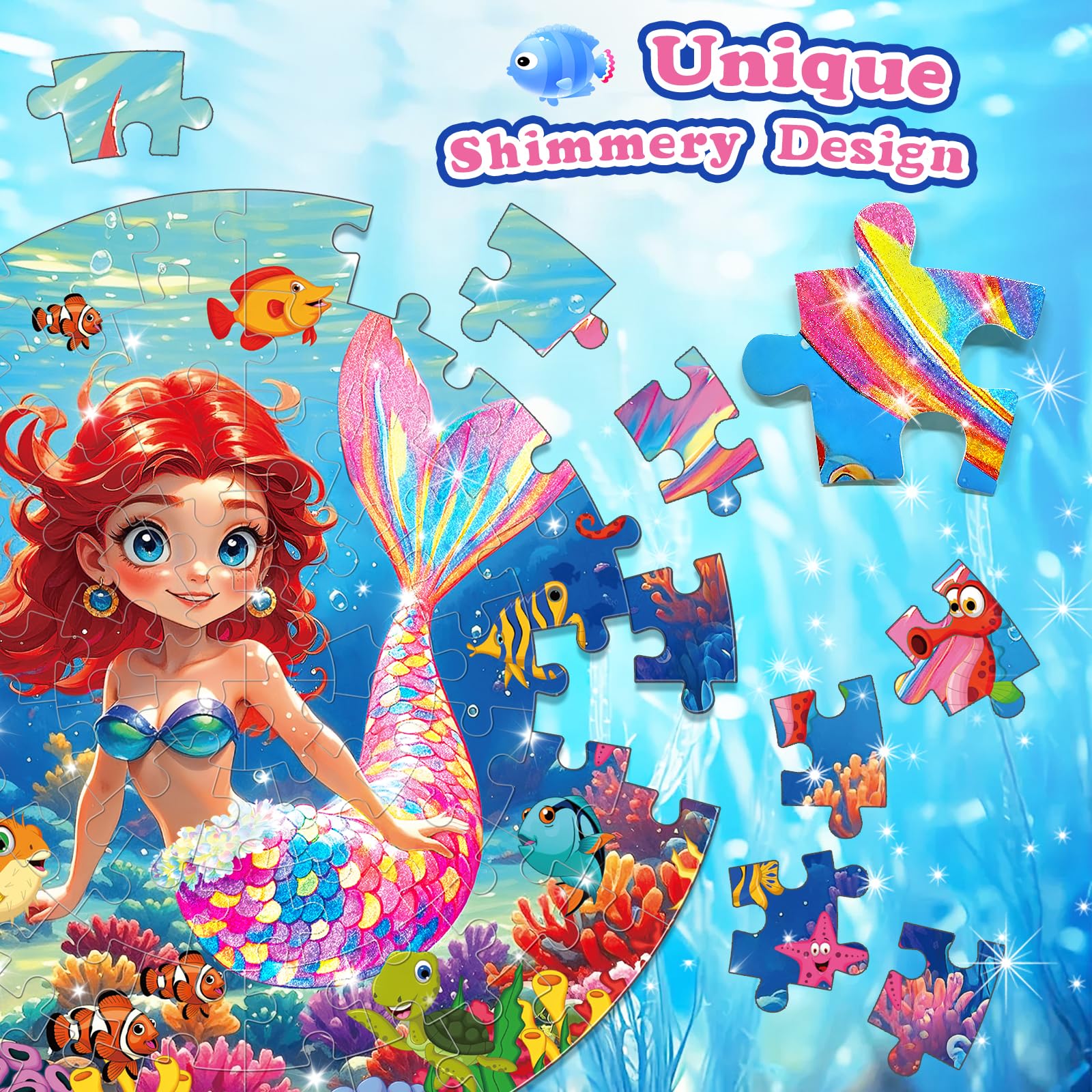 Rifamee mermaid puzzle on the floor, kids assemble together to boost focus