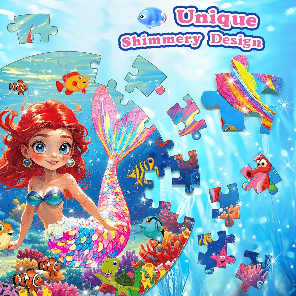 Rifamee mermaid puzzle on the floor, kids assemble together to boost focus
