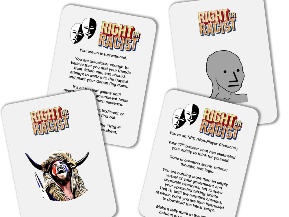 Right Or Racist Vol 3 scorecard with pen ready for tracking points