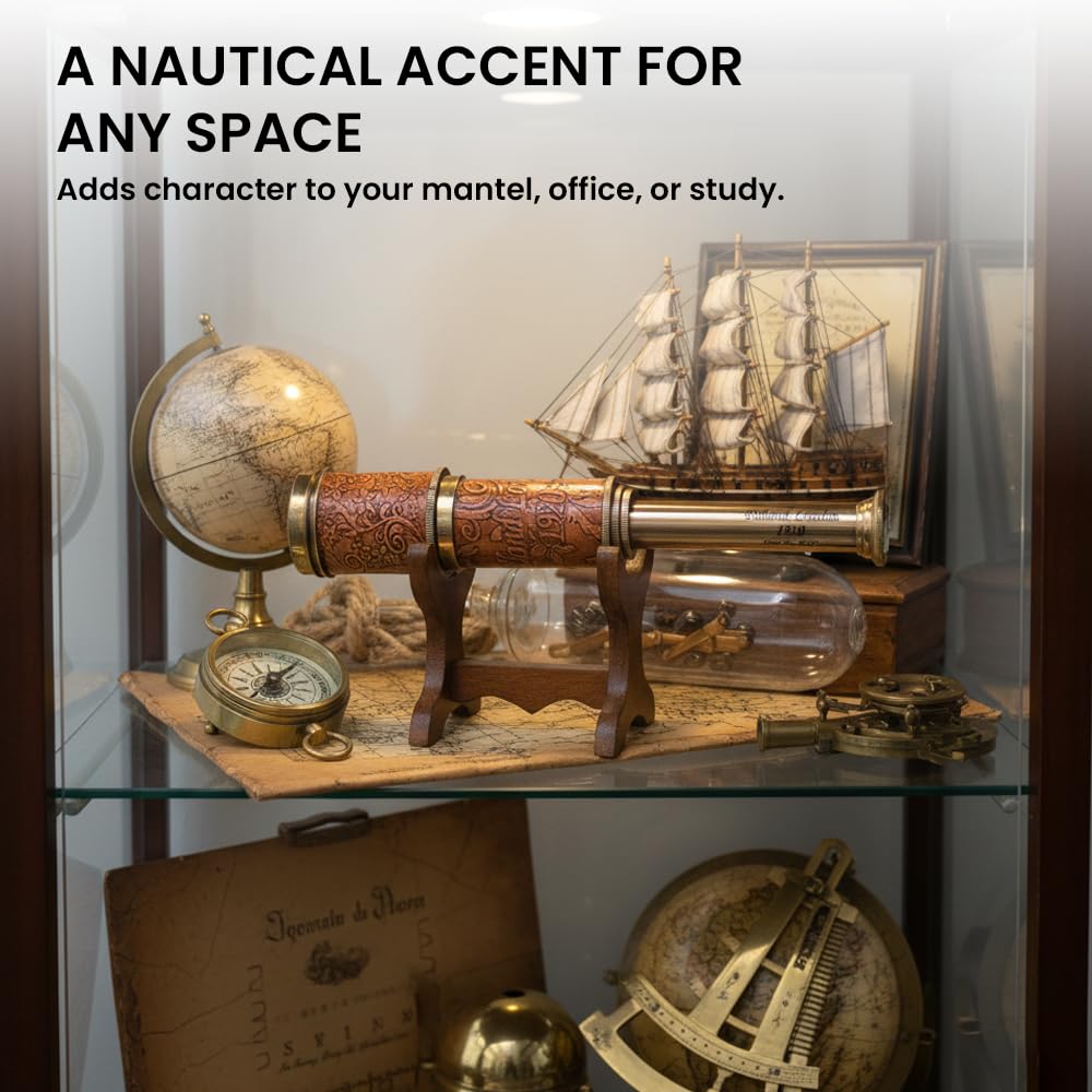 RII decor display setup featuring a classic nautical spyglass.