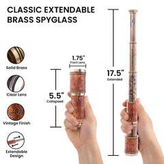 RII antique spyglass with push-pull focus for distant viewing clarity.
