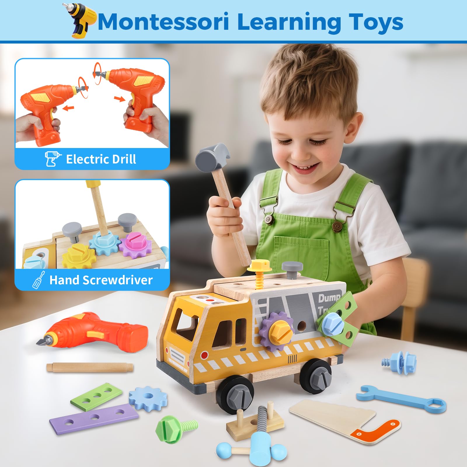 Rincalivestra tool set open-top truck showing easy access to tools for kids.