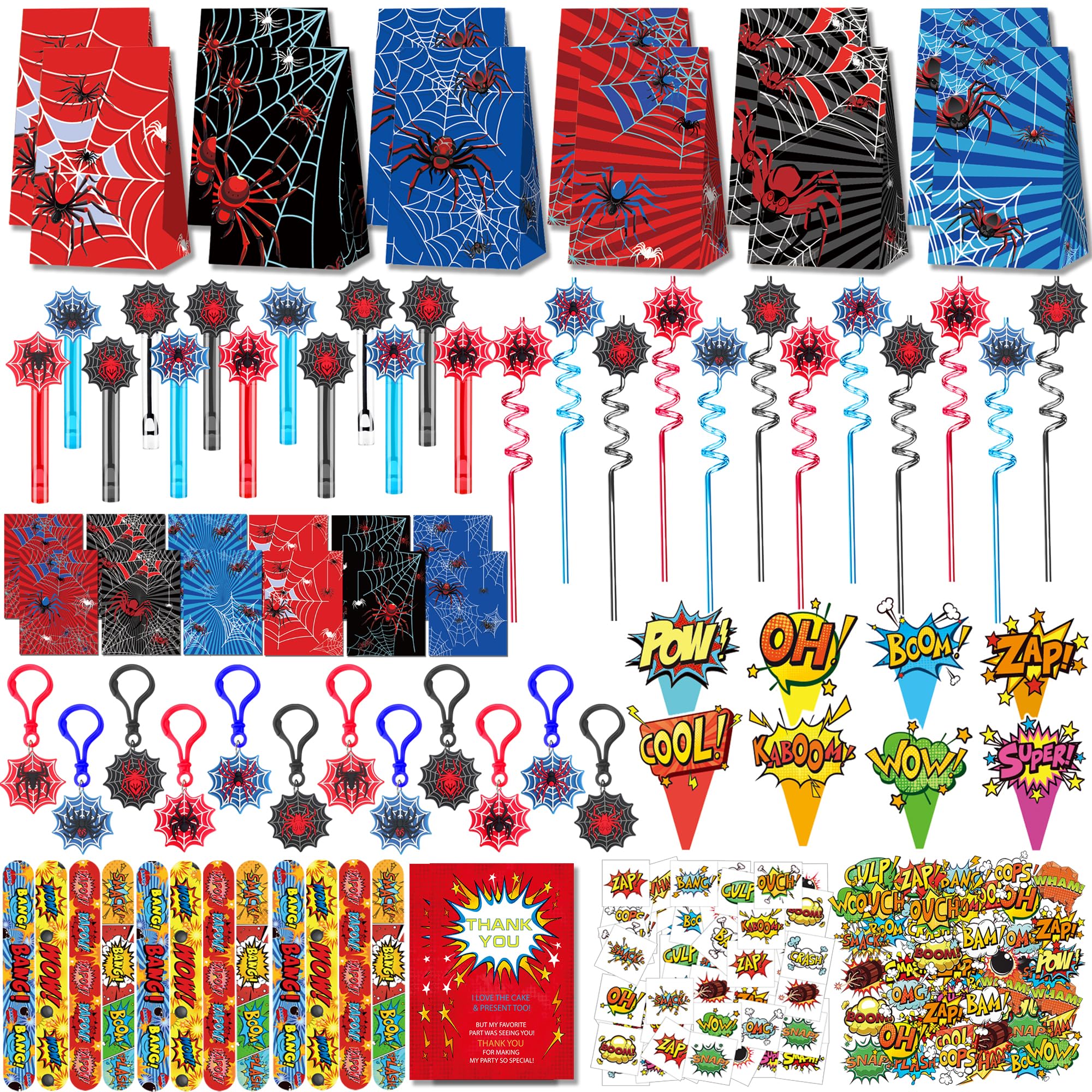 Rinfoeti 308Pcs spider-theme favor bags ready-to-gift for kids' birthdays