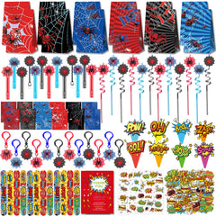 Rinfoeti 308Pcs spider-theme favor bags ready-to-gift for kids' birthdays