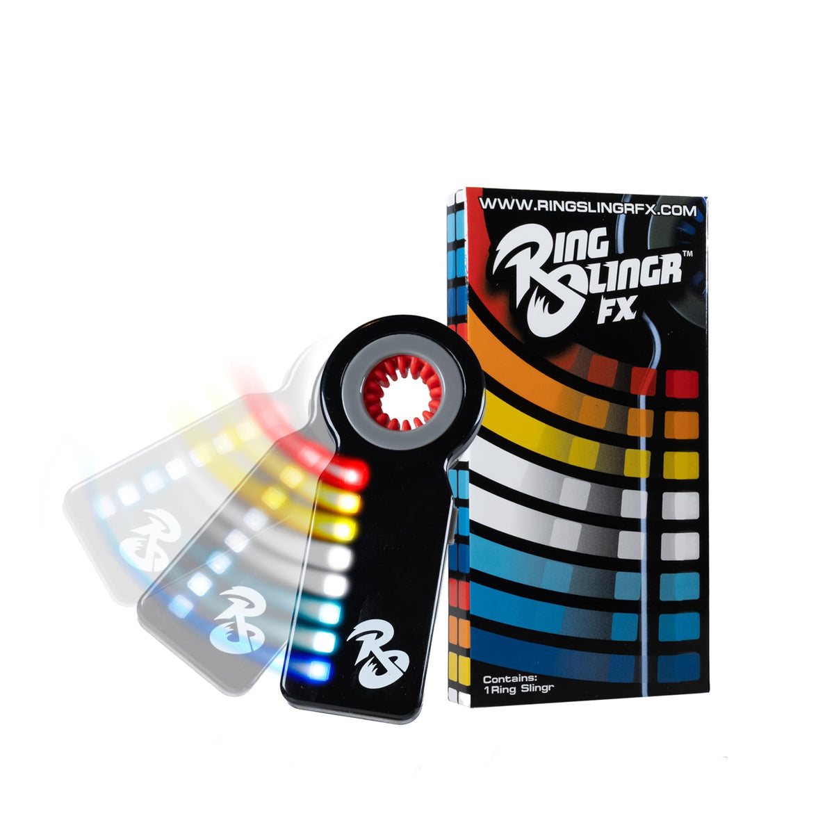 RingSlingr light up spinner front view with dazzling LED glow for party visuals.