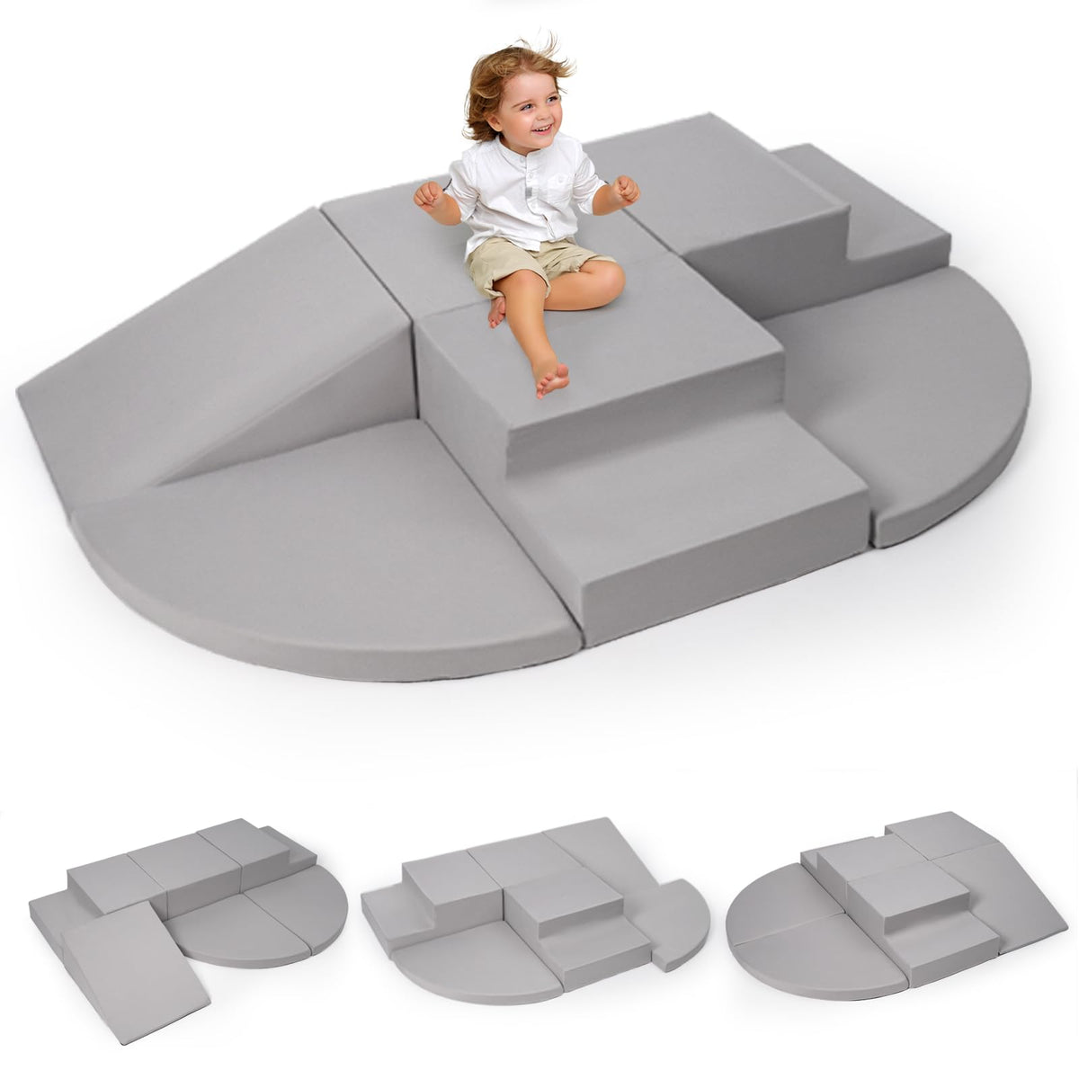 Rinnebbit 6-piece foam climbing blocks for toddlers offering safe indoor play and imaginative setups.