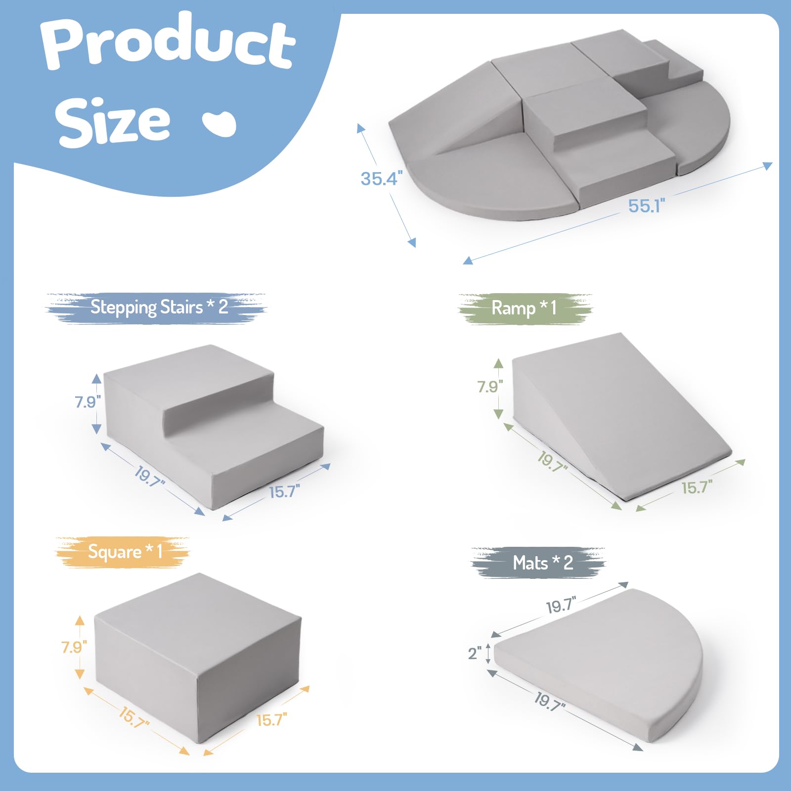 Rinnebbit foam ramp adds gradual incline for easy climbing and transitions.