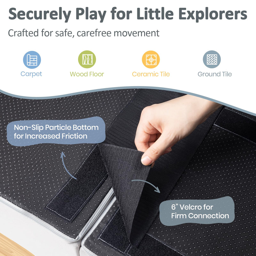 Rinnebbit quarter-rounded mats create soft landing zones during play sessions.