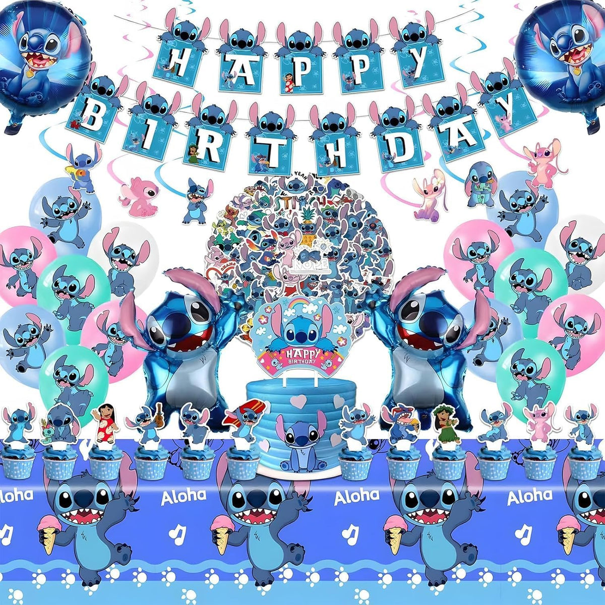 RINSUNCA Stitch party banner highlights bright colors for an eye-catching birthday backdrop.