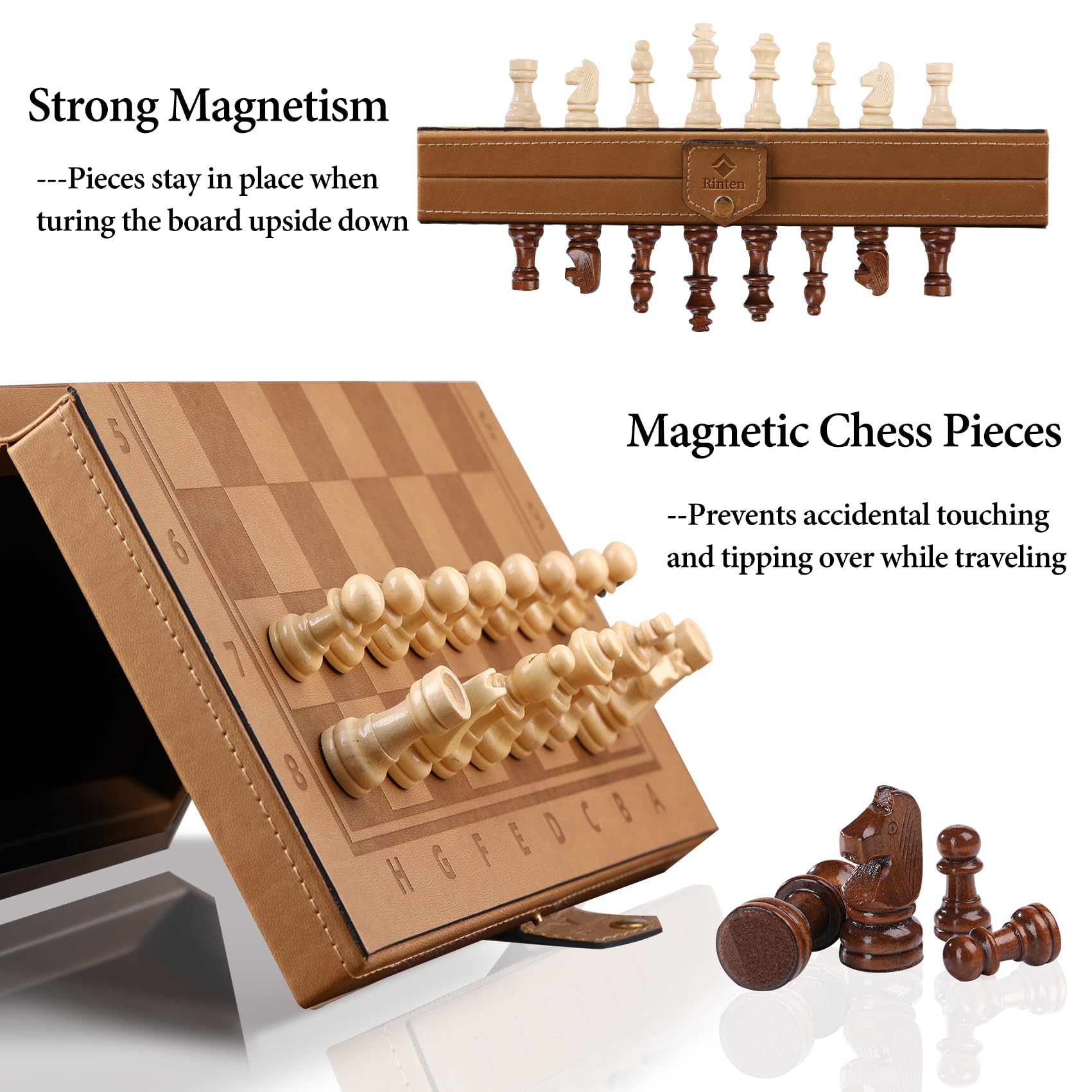 Rinten 2-in-1 chess and checkers setup for versatile play