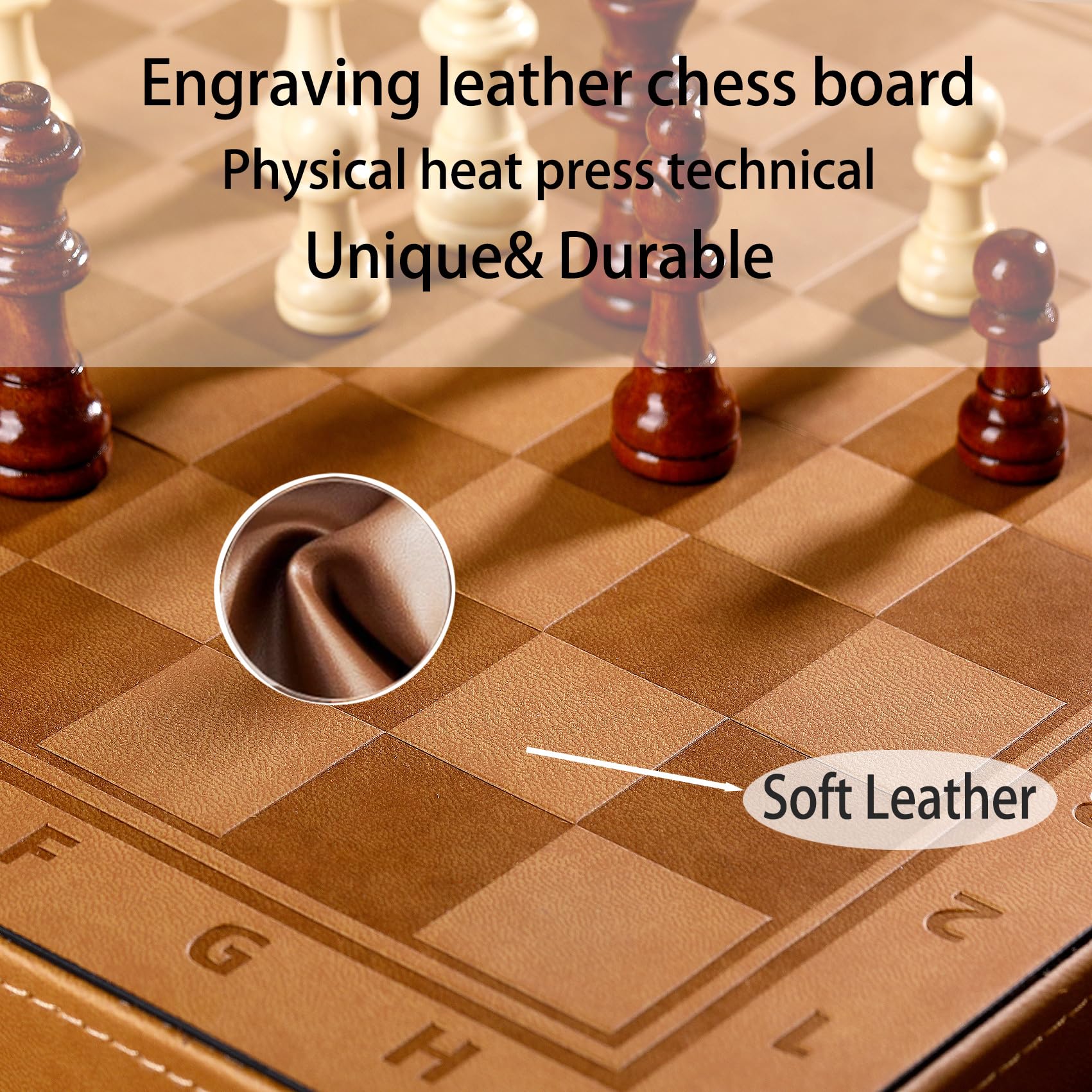Rinten folding leather chess board for compact storage