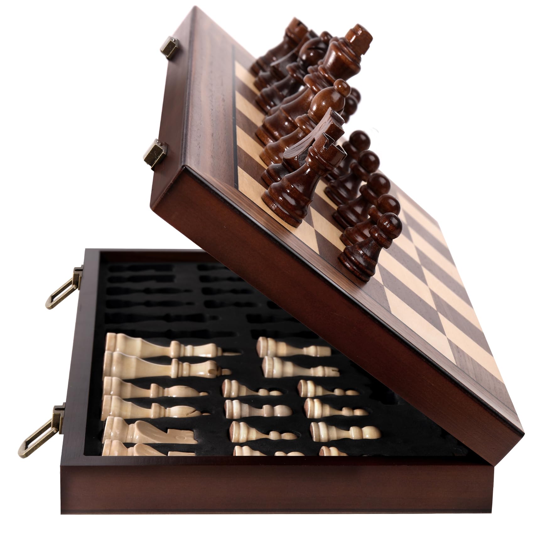 Rinten Premium wooden chess set, 15-inch board folded for compact portability.