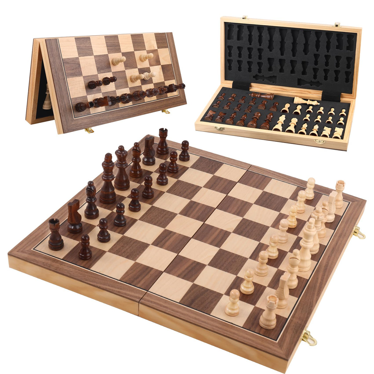 Rinten wooden chess set folding board for portable, stylish play