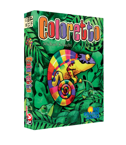 Rio Grande Games Coloretto cover art with vibrant cards inviting color strategy