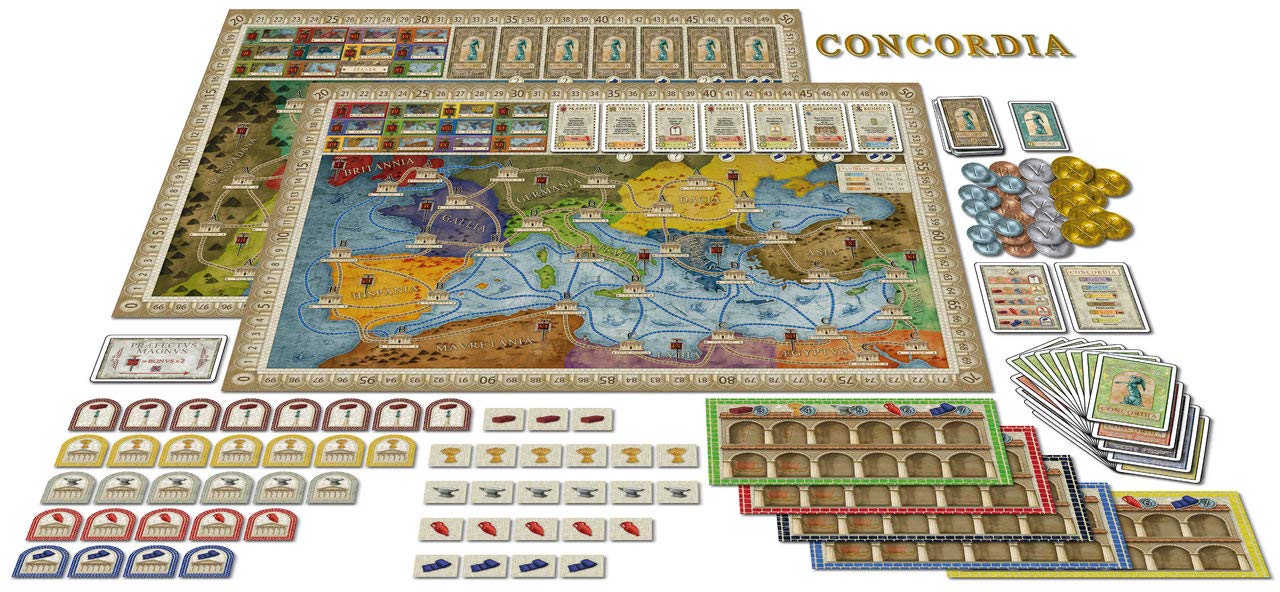 Rio Grande Games Concordia trade resources and tokens ready for play.
