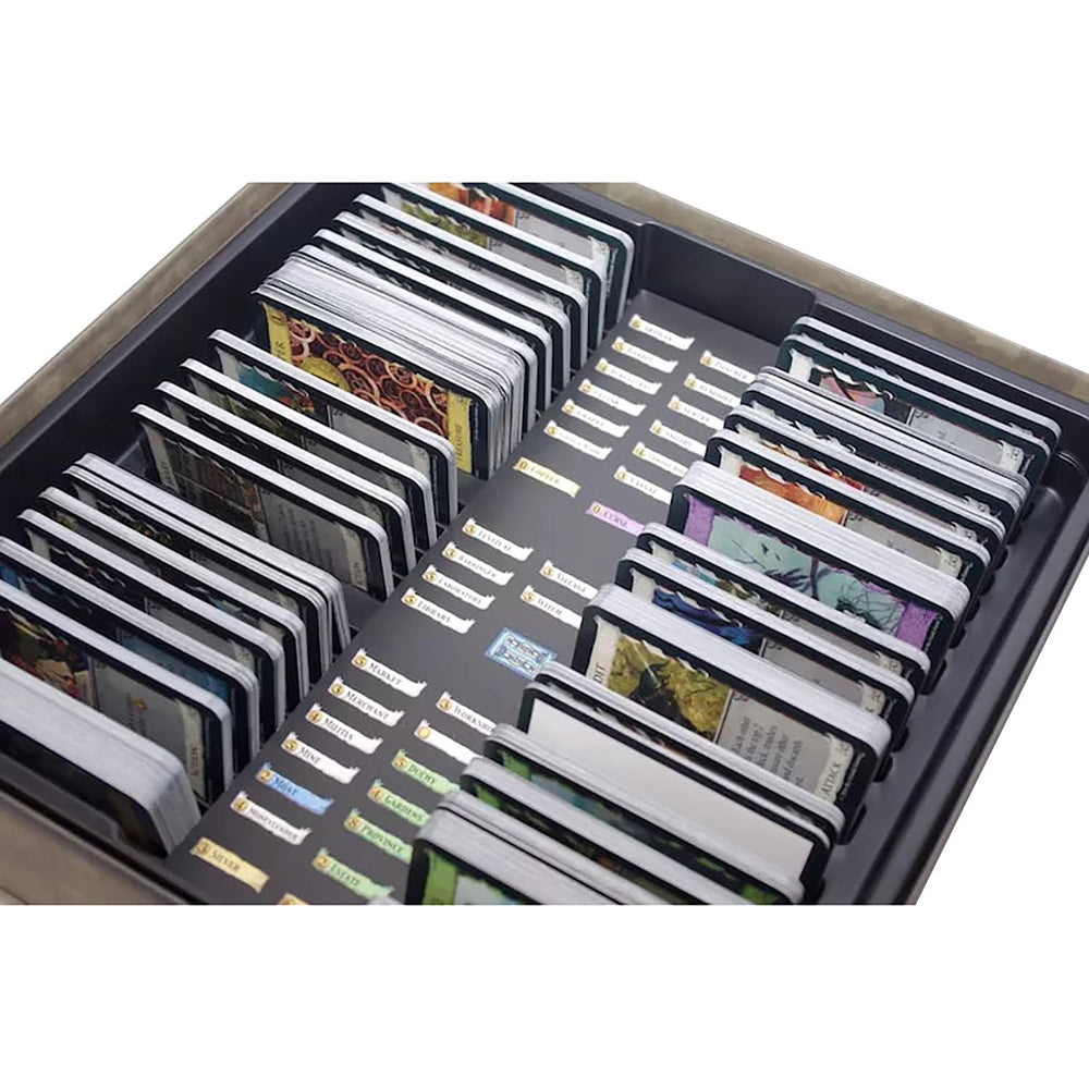 Rio Grande Games Dominion 2nd Edition box interior reveals premium packaging and organized components