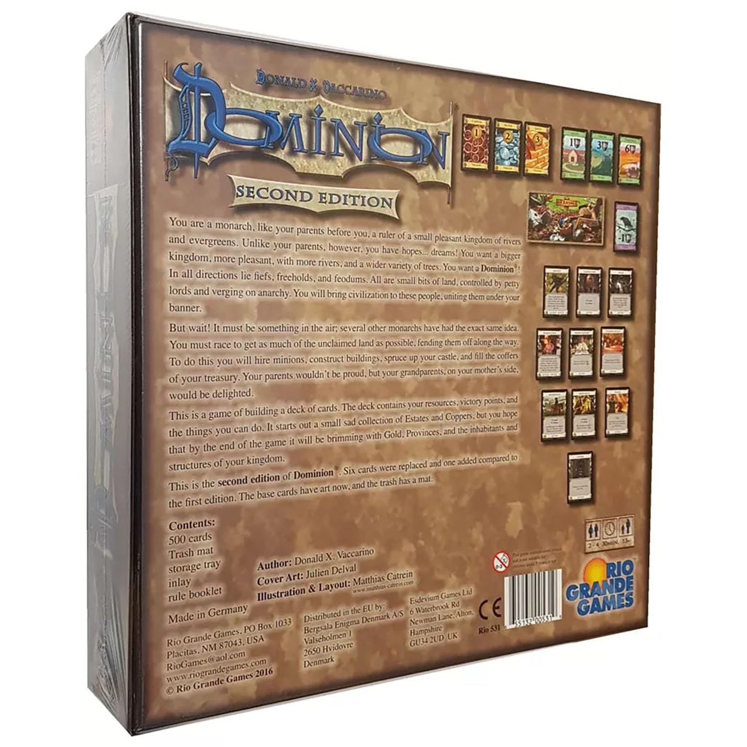 Rio Grande Games Dominion 2nd Edition game play setup with clear components for quick learning