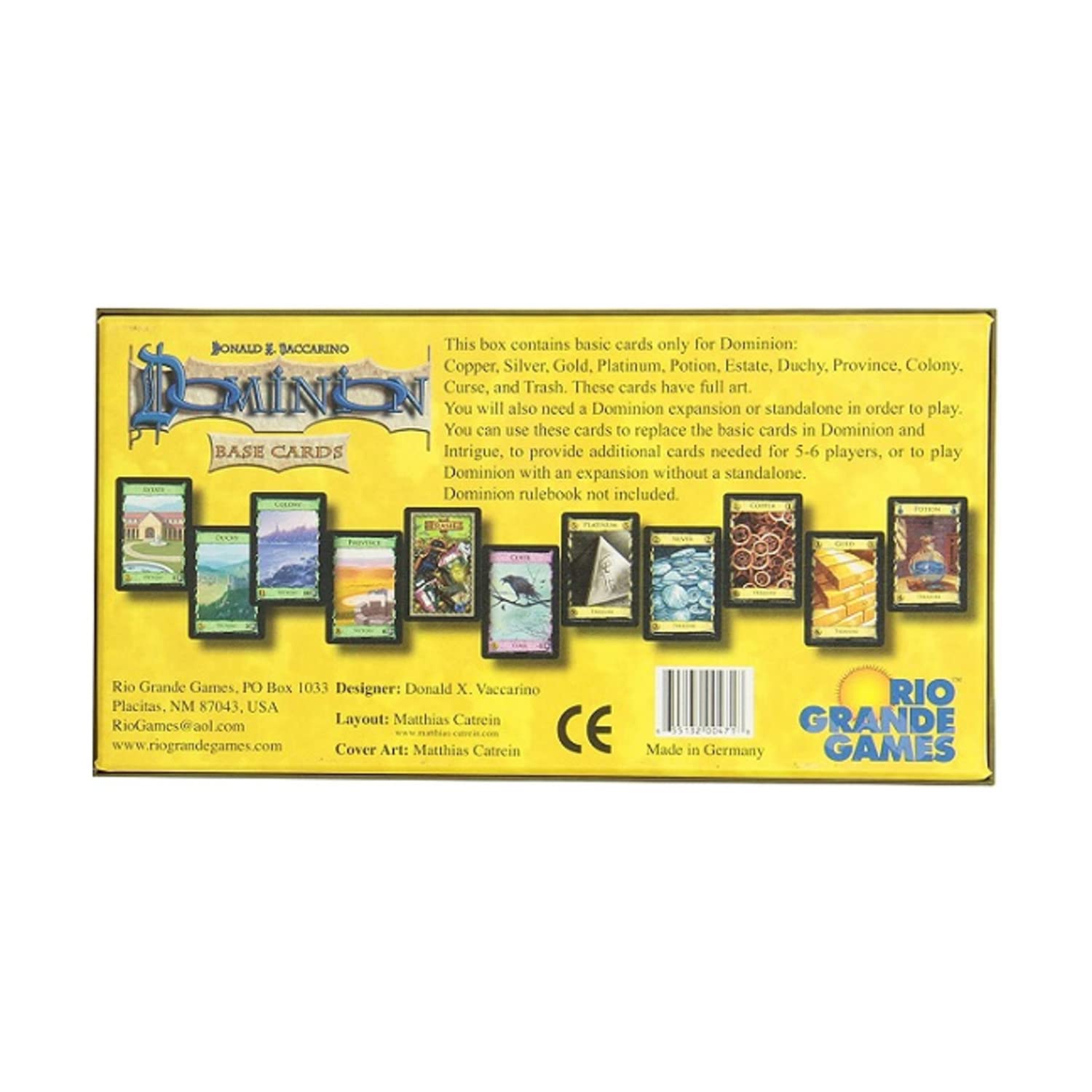 Rio Grande Games Dominion base cards storage box with cards.