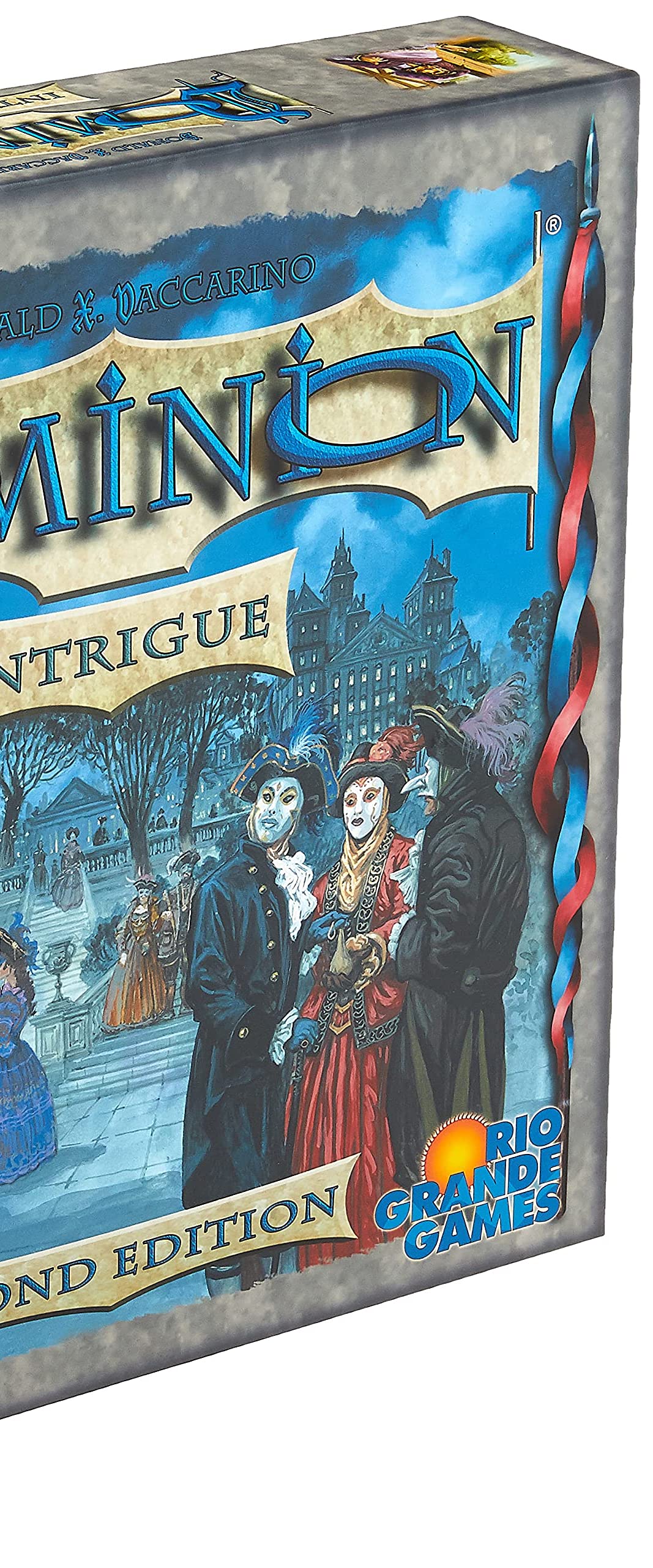 Rio Grande Games Dominion Intrigue 2nd Edition box cover showing artwork and sleek packaging.