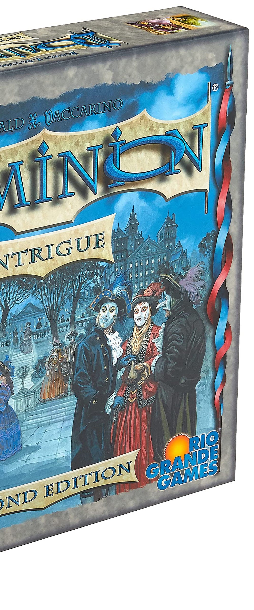 Rio Grande Games Dominion Intrigue 2nd Edition box cover showing artwork and sleek packaging.